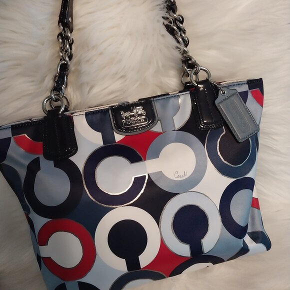 3695 Large Red, White & Blue Coach Tote Bag In Excellent Shape. - Picture 1 of 14